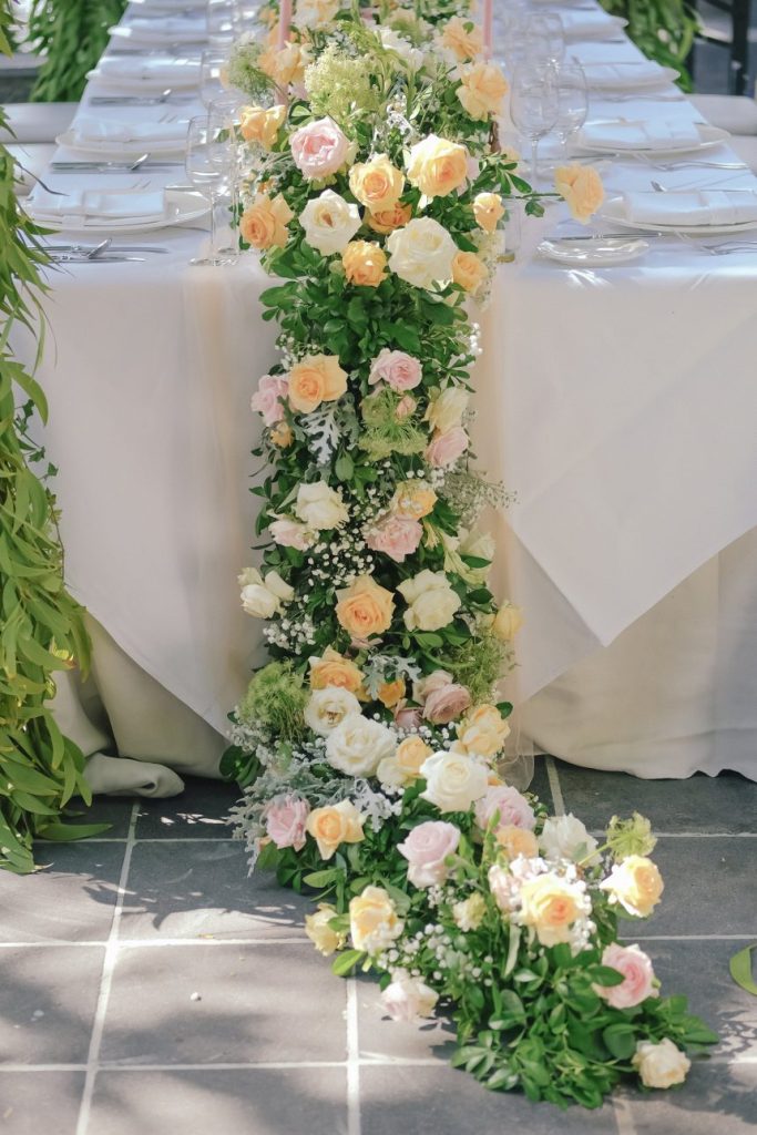 Yellow Peach Cascading Dinner Centerpiece