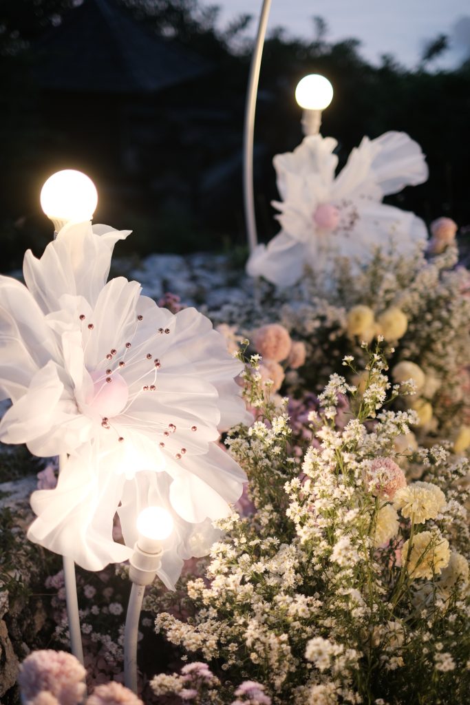 close up dreamy organza flower lamps 