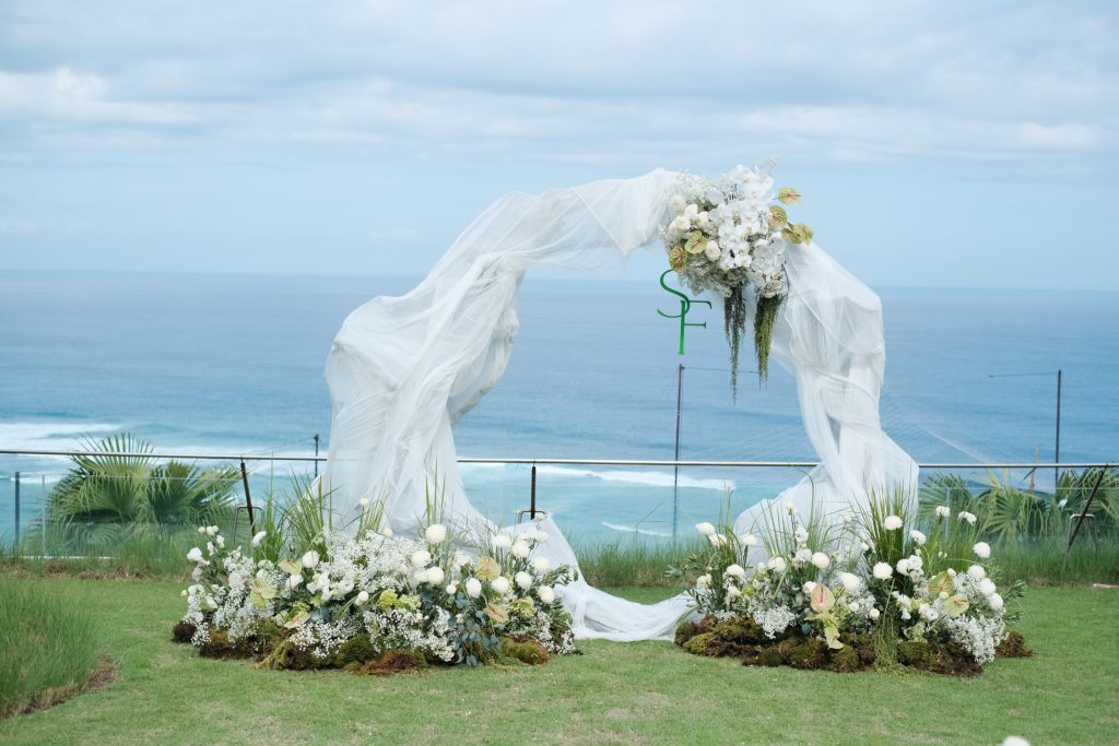 all white wedding altar bali