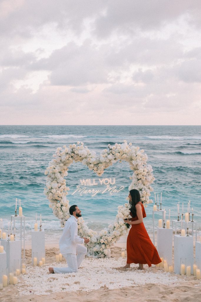 FIX White rose petal pathway on sand proposal decor bali