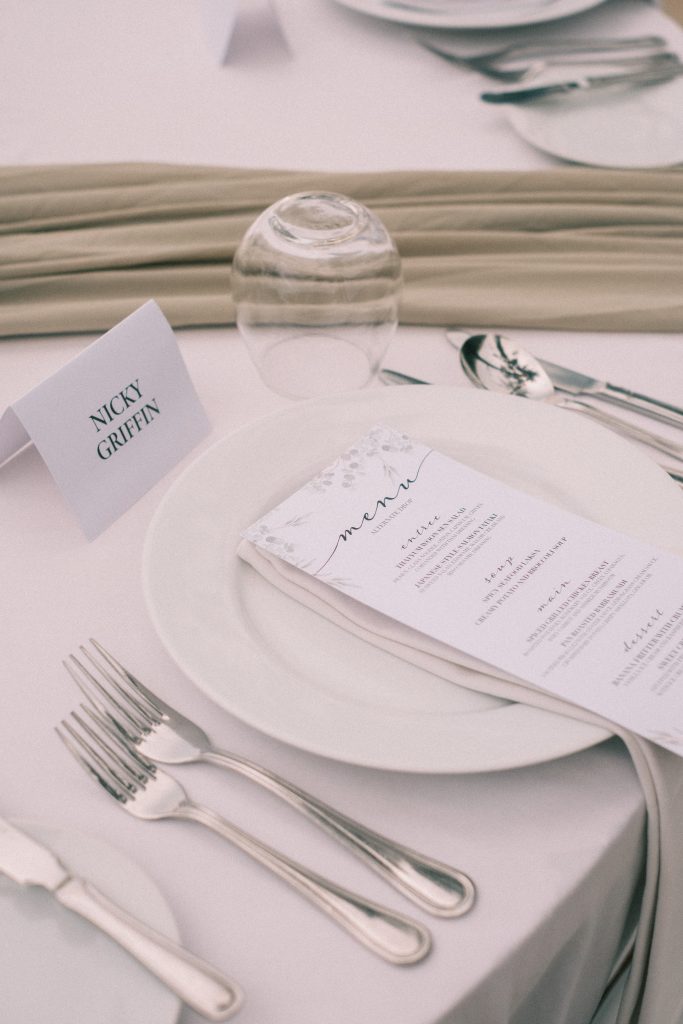 Personalized place cards for intimate wedding dinner