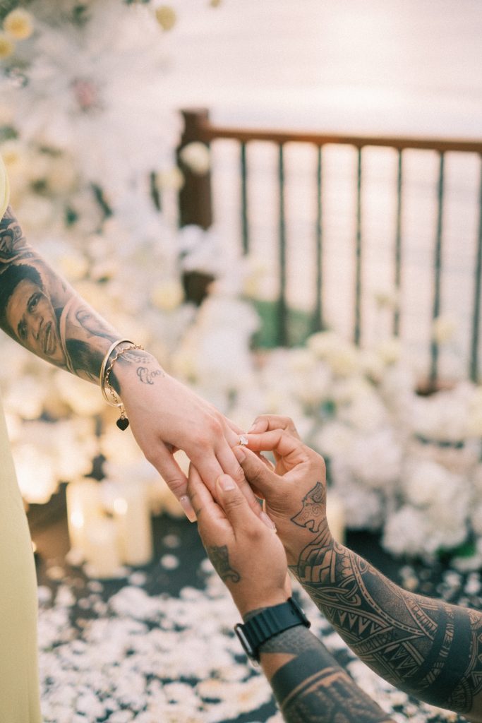 Fairytale Proposal Bali beneath sunset sky